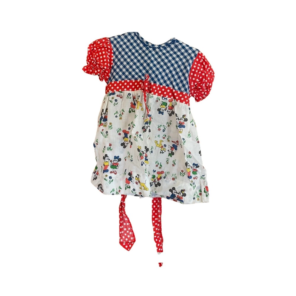 Vintage Sears Perma-Prest Mickey Minnie Mouse Dress 3T Gingham Polka Dot 70s